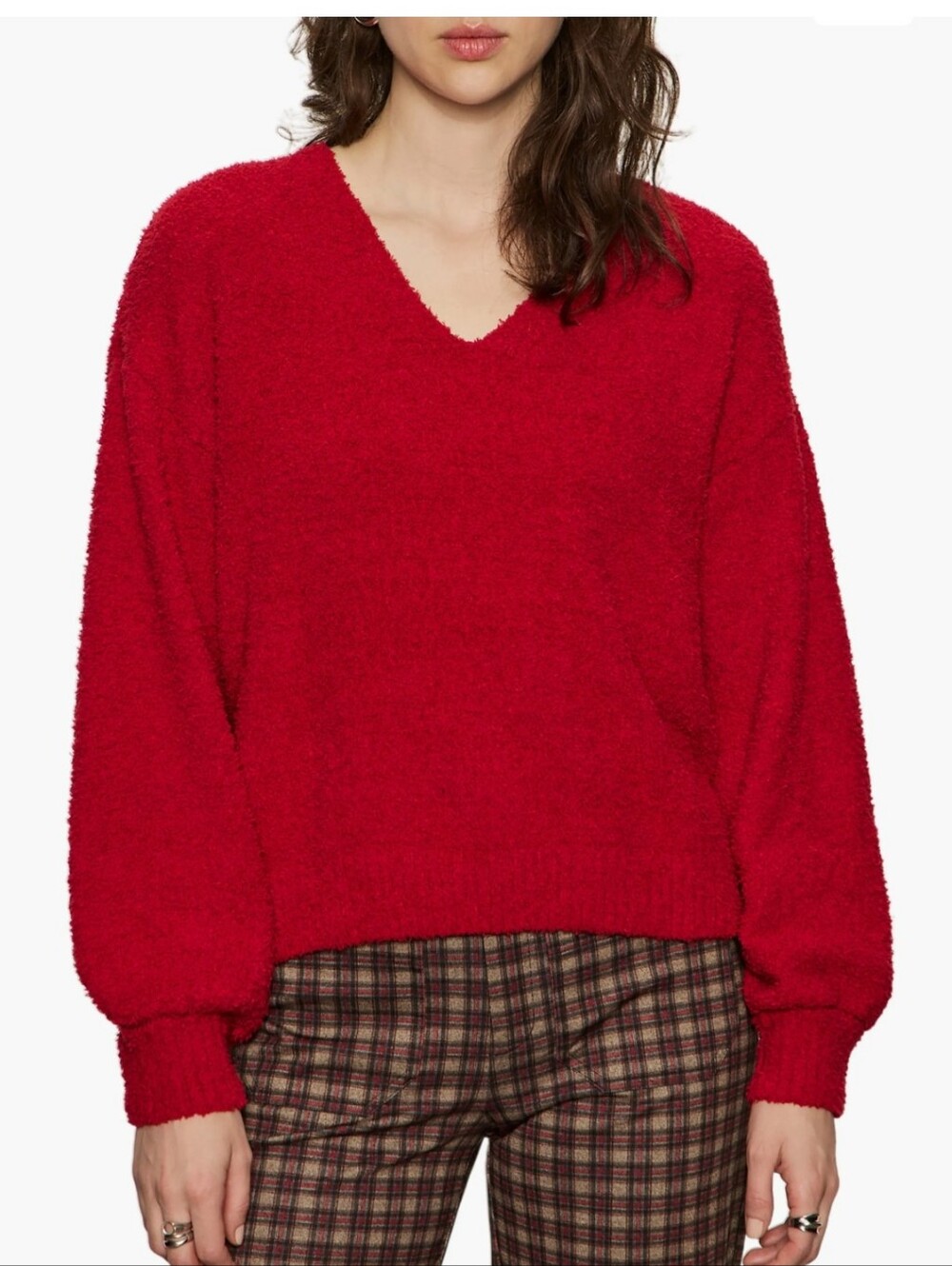 Sanctuary Teddy Fleece V Neck Red Sweater Size XLP NWT